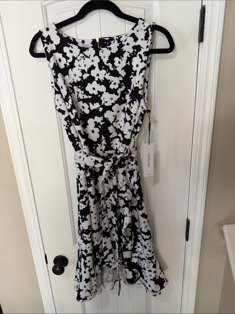 Calvin Klein Black and White Floral Midi Dress